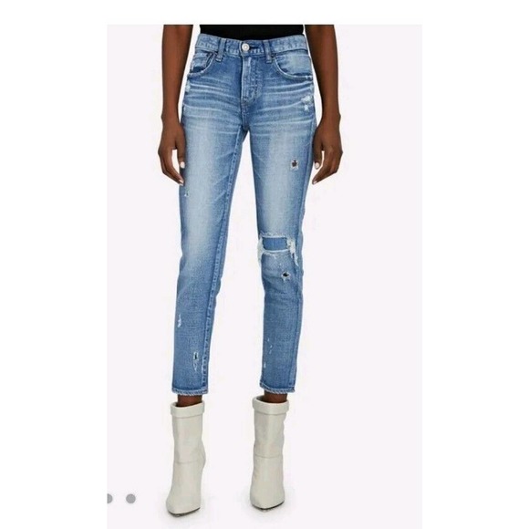 Moussy Vintage Lenwood Skinny Jean In Light Blue Distressed Cropped Sz 25 (b - Picture 2 of 9